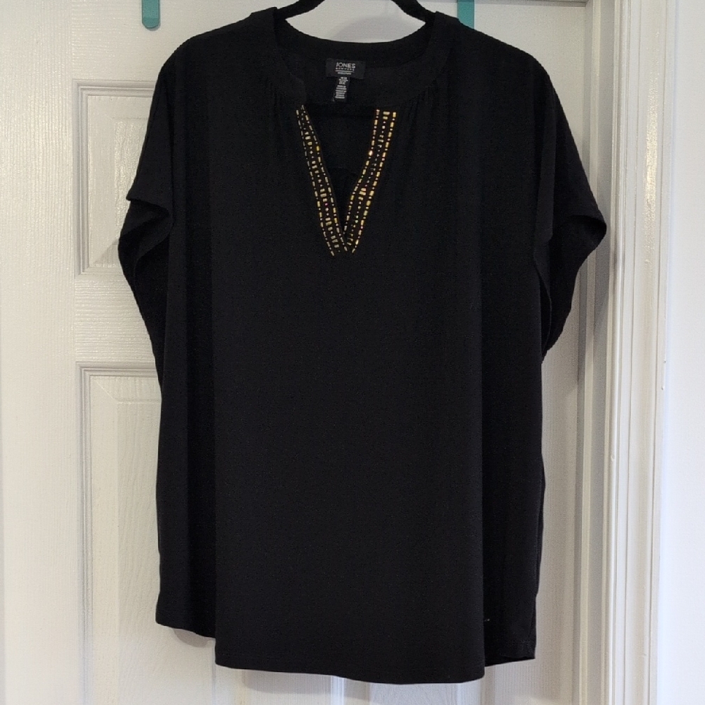 Jones New York Black Tunic with Gold Accents